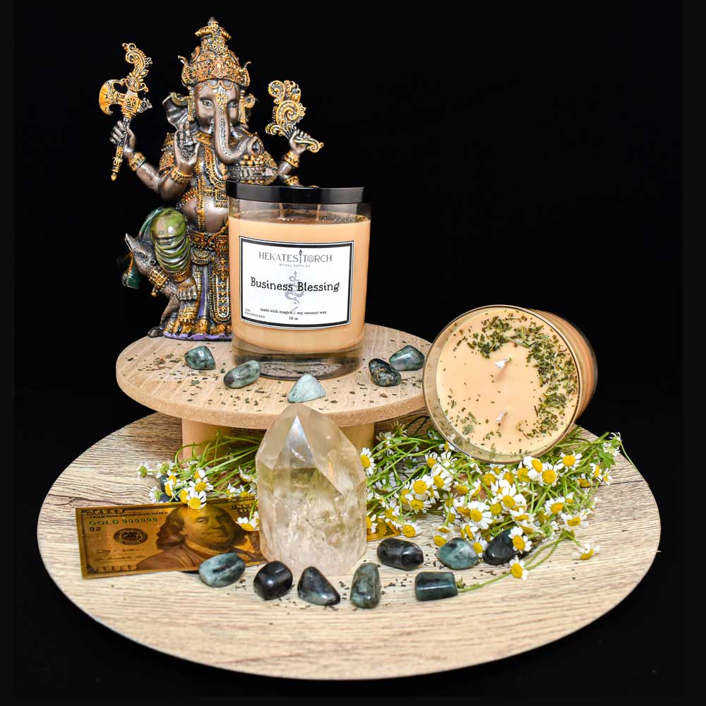 White Birch, Chamomile and Cinnamon Ritual Candle Business Blessing showcase