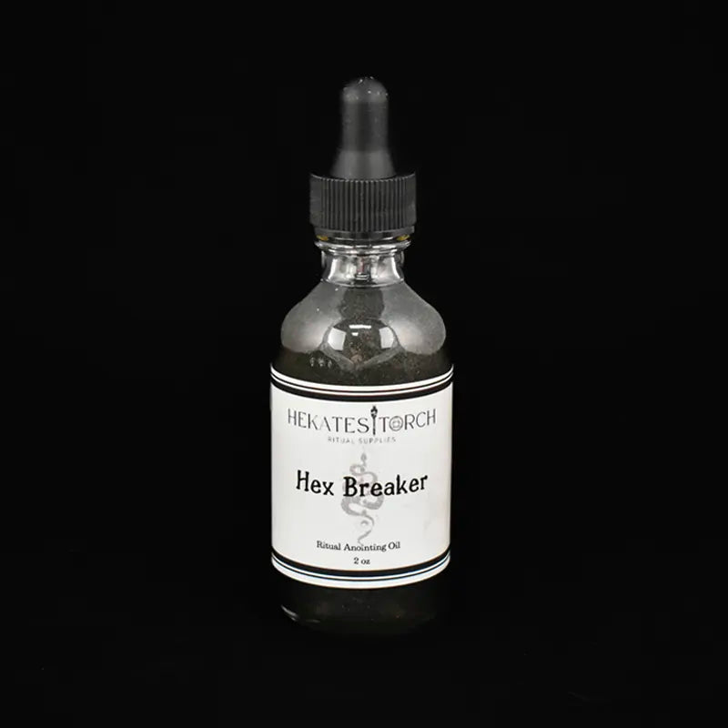 Bottle of Hex Breaker Ritual Anointing Oil by Hekate's Torch Apothecary, shown against a solid black background.