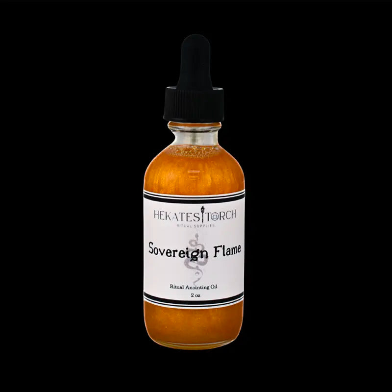 Sovereign Flame Oil bottle on black background