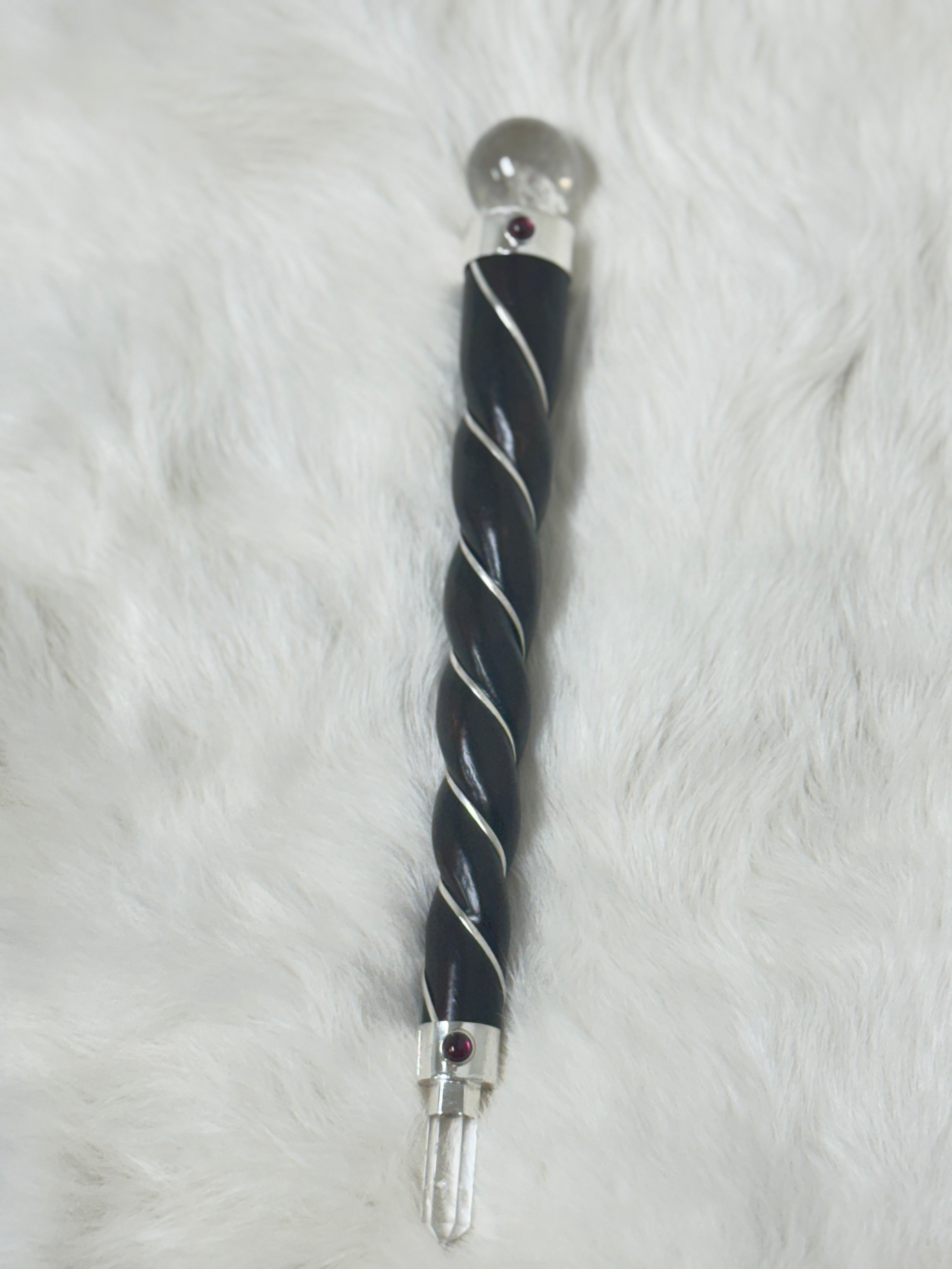 Twisted Rosewood Wand with Quartz