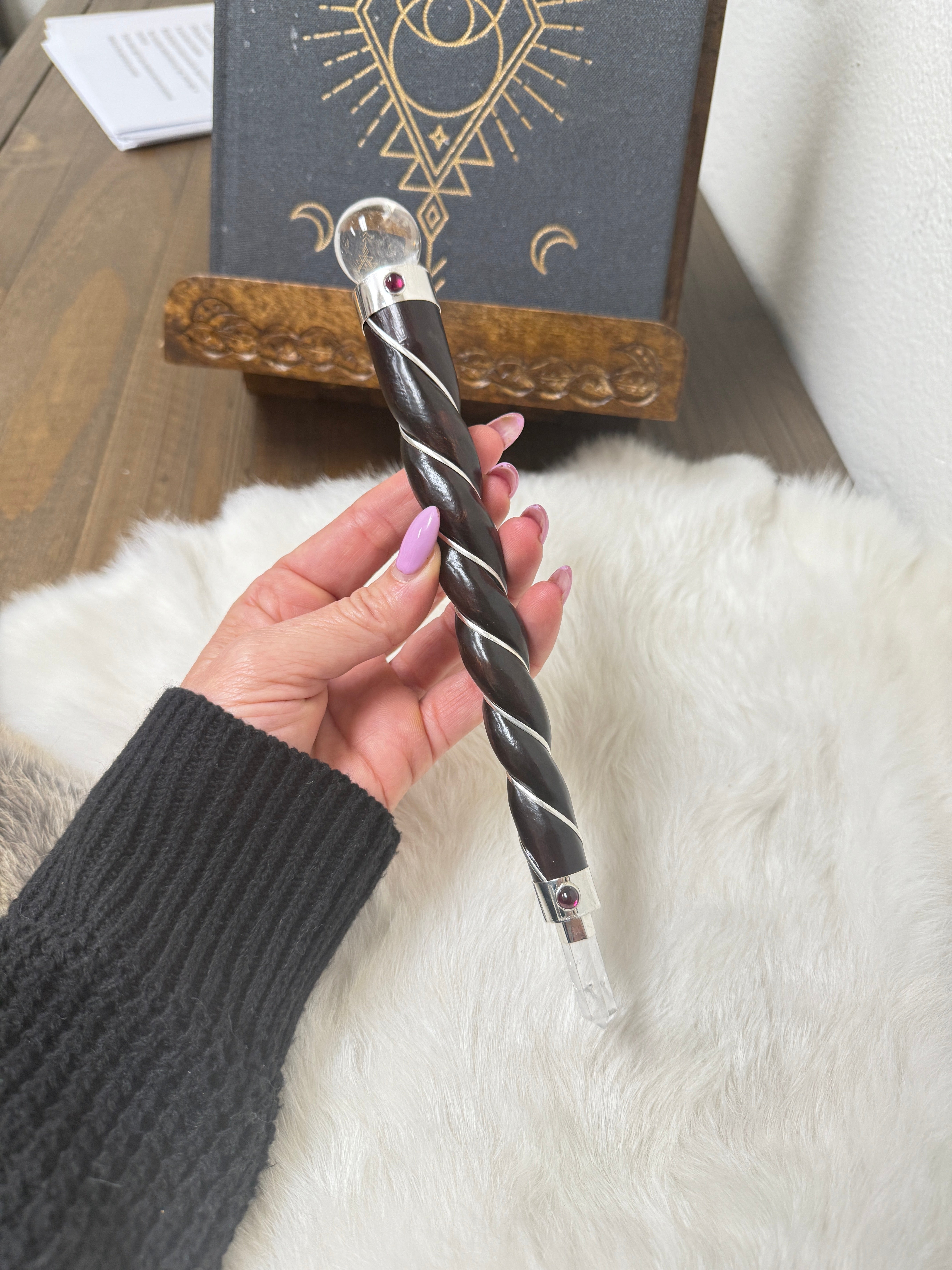 Twisted Rosewood Wand with Quartz